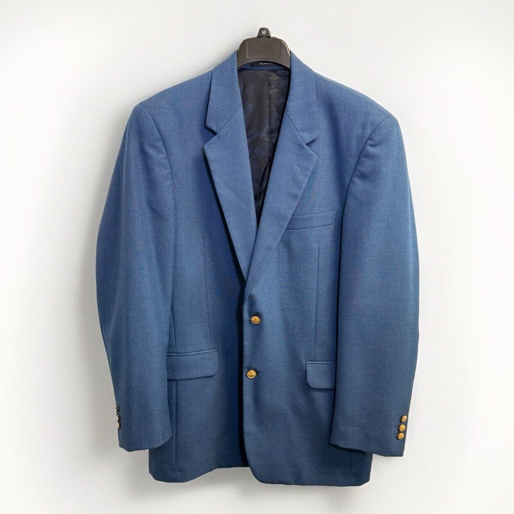 Hamrick's Hopsack Blazer Men's 42L Navy Gold Buttons Sports Coat‎ Classic Jacket